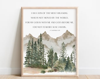 Ich bin ein Sohn des Königs, Bibel-Vers-Wandkunst, Schrift-Druck, Baby-Kinderzimmer, Aquarell Landschaft, christliches Geschenk, Schlafzimmer-Wanddekoration