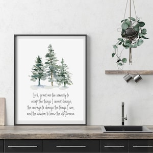 Arte mural con oración de serenidad, regalo de sobriedad, regalo de recuperación, alcohólicos anónimos, regalo de patrocinador de AA, póster motivacional, decoración de la oficina del terapeuta