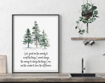 Serenity Prayer Wall Art, Sobriety Gift, Addiction Recovery Gift, Alcoholics Anonymous, Motivational Poster Counselor Therapist Office Decor