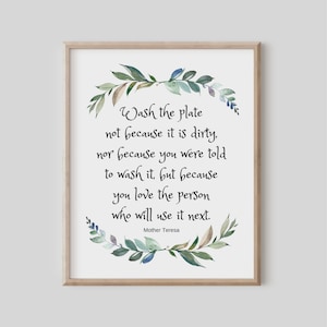 Wash the Plate, Mother Teresa Quote, Inspirational Wall Art, Kitchen Decor, Christian Gift, Printable Artwork, Watercolor Painting, Home