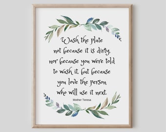 Wash the Plate, Mother Teresa Quote, Inspirational Wall Art, Kitchen Decor, Christian Gift, Printable Artwork, Watercolor Painting, Home