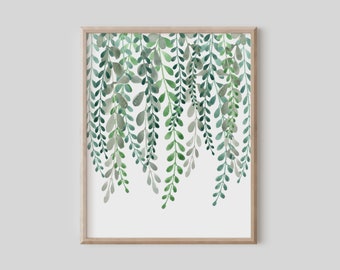 Botanical Print, Cascading Ivy, Plant Poster, Leaf Print, Living Room Wall Art, Bedroom Wall Decor, Trailing Vine, Watercolor Painting, Home