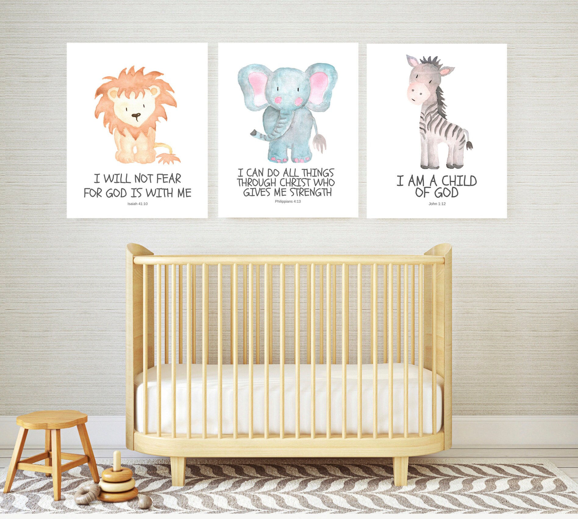 Christian Nursery Decor Kids Bible Verse Wall Art Watercolor Etsy