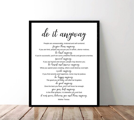 Do It Anyway Quote Mother Teresa Quote Do It Anyway Inspirational Wall Art | Etsy Singapore