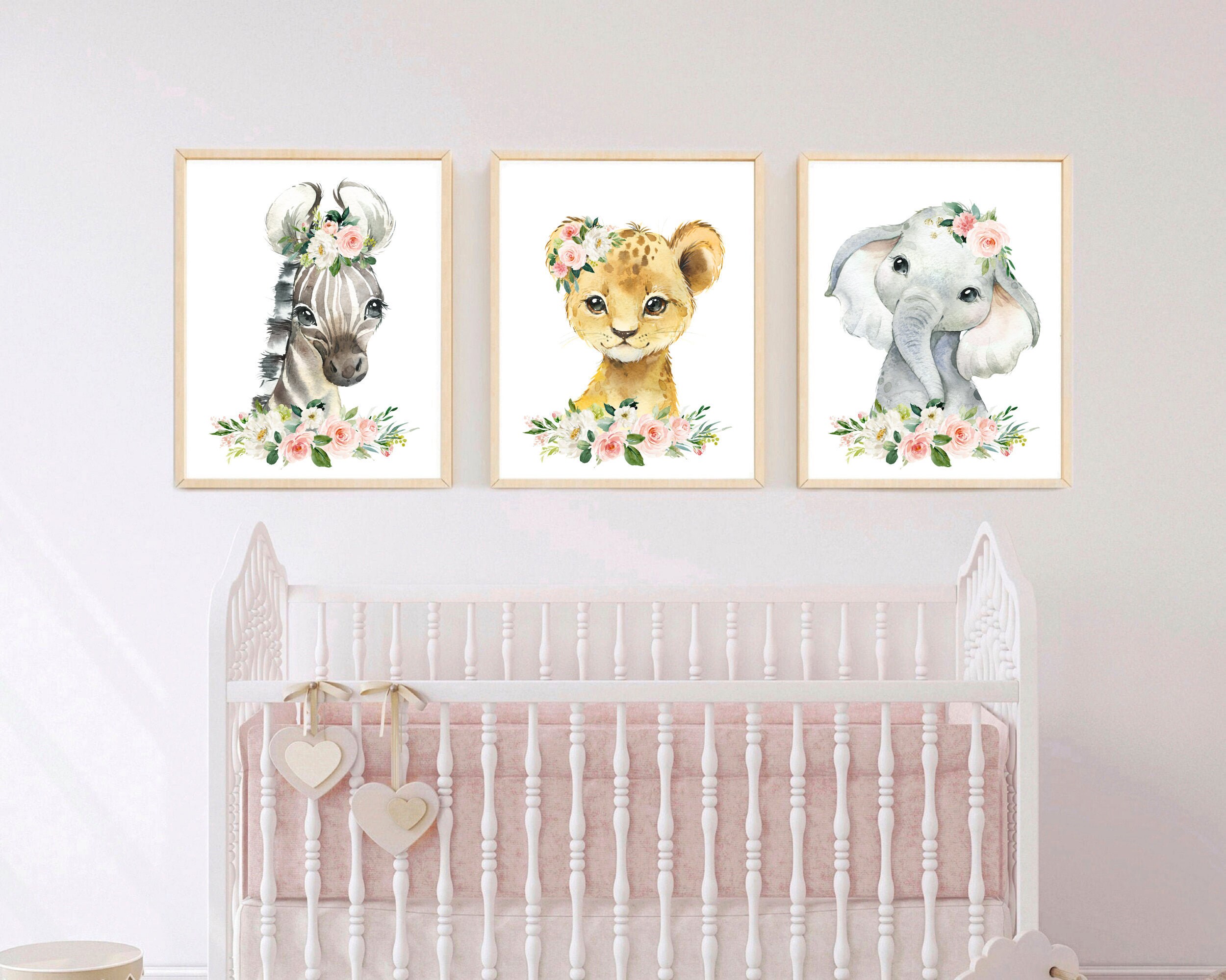 Safari Nursery Decor Baby Girl Wall Art Watercolor Safari Nursery Decor Baby Girl, Baby Girl Safari Room Decor Ideas