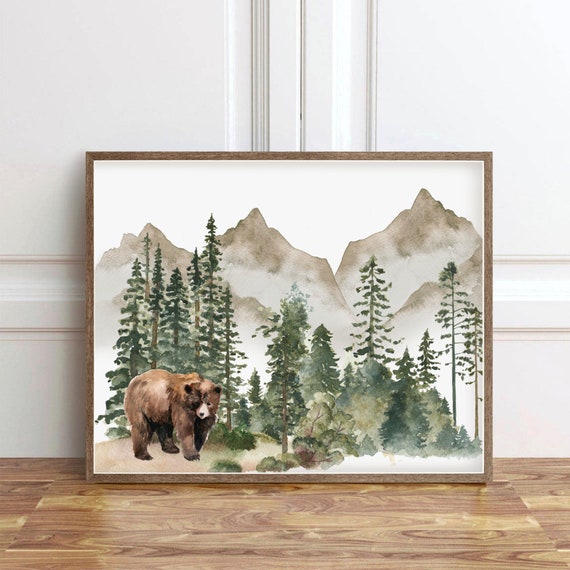 Wildlife Art Watercolor Landscape Painting Living Room Wall - Etsy