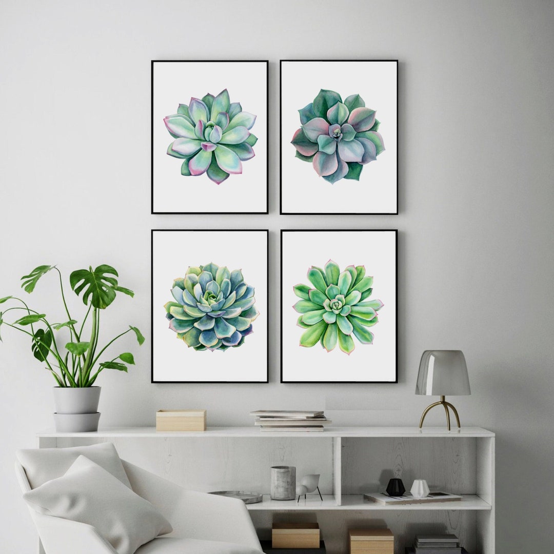 Watercolor Cactus Prints, Set of 4 Succulent Wall Art, Plant Posters ...