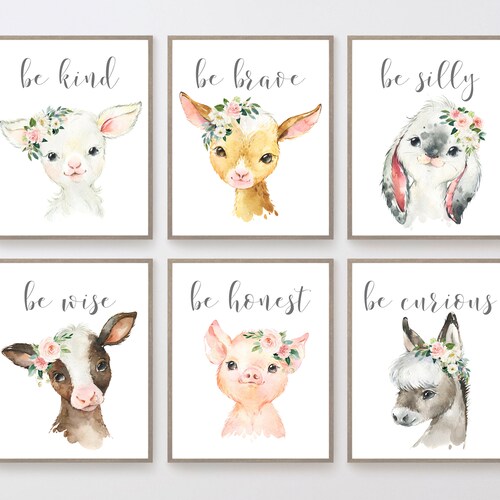 Baby Farm Animal Prints for Nursery Animals With Flower Etsy