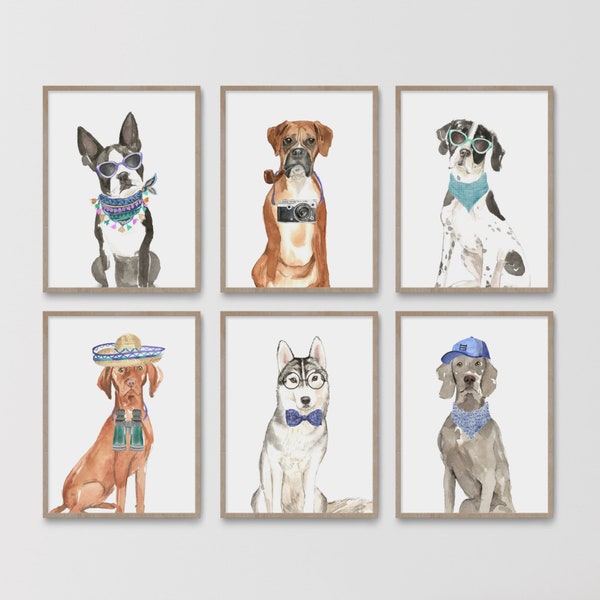 Watercolor Dog Prints, Dog Lover Gift, Boys Room Decor, Nursery Wall Art, Childrens Playroom, Funny Posters, Canine  Cool Dog, Printable