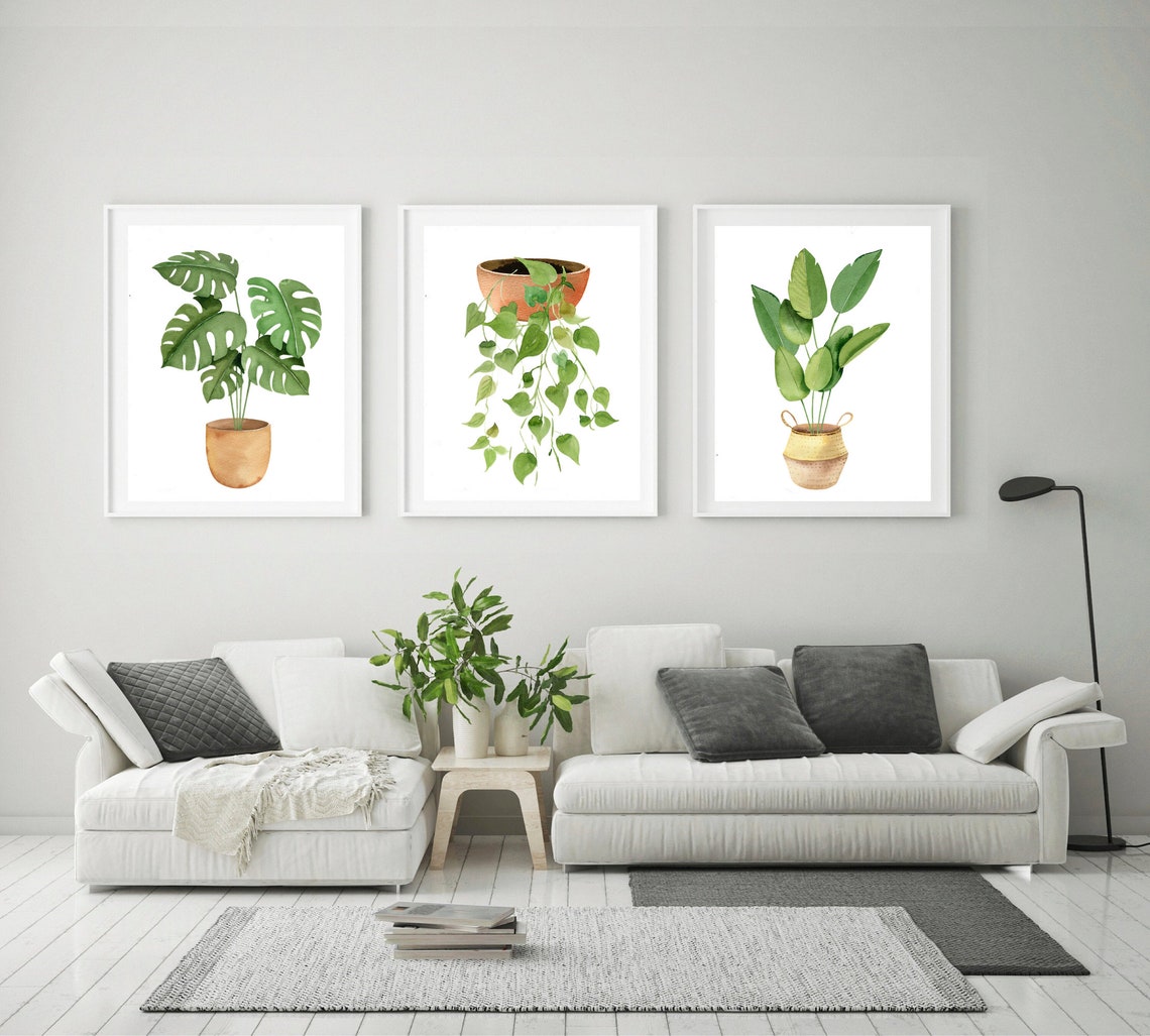 Watercolor Houseplants Botanical Print Set Living Room Wall | Etsy