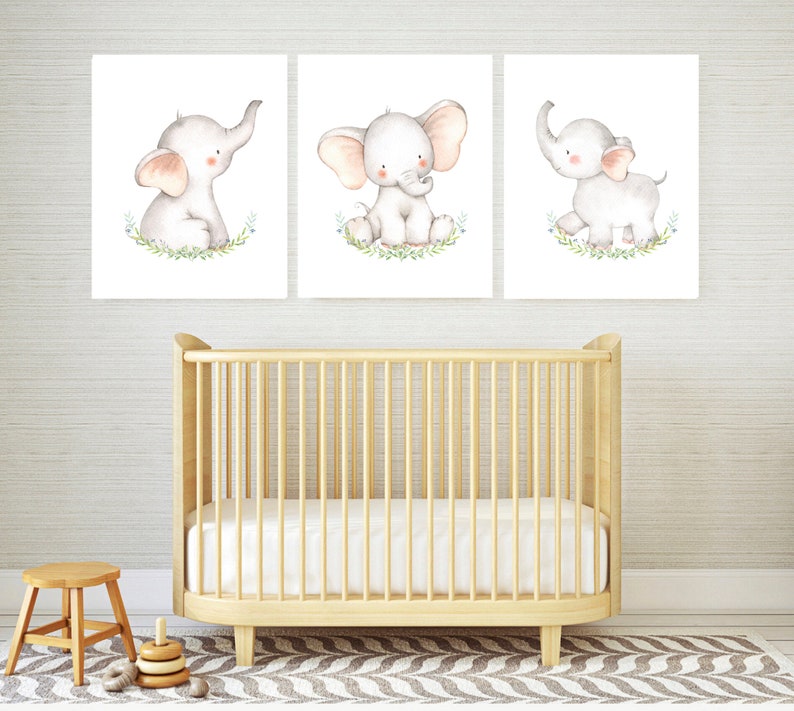 Elephant Nursery Decor Baby Elephants Elephant Watercolor Etsy