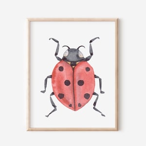 Ladybug Digital Print, Watercolor Insect Illustration, Bug Drawing, Printable Artwork, Kids Room Decor, Nature Inspired Decor, Whimsical