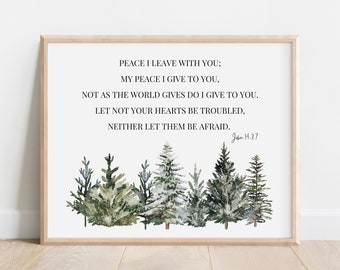 John 14:27, Peace I Leave With You, Bible Verse Wall Art, Christian Gift for Men, Scripture Print, Do Not Be Afraid, Rustic Nature Tree