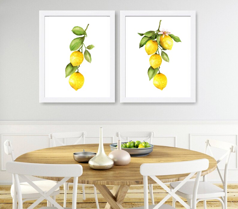 Lemon Kitchen Decor Set of 2 Fruit Print Kitchen Wall Decor - Etsy