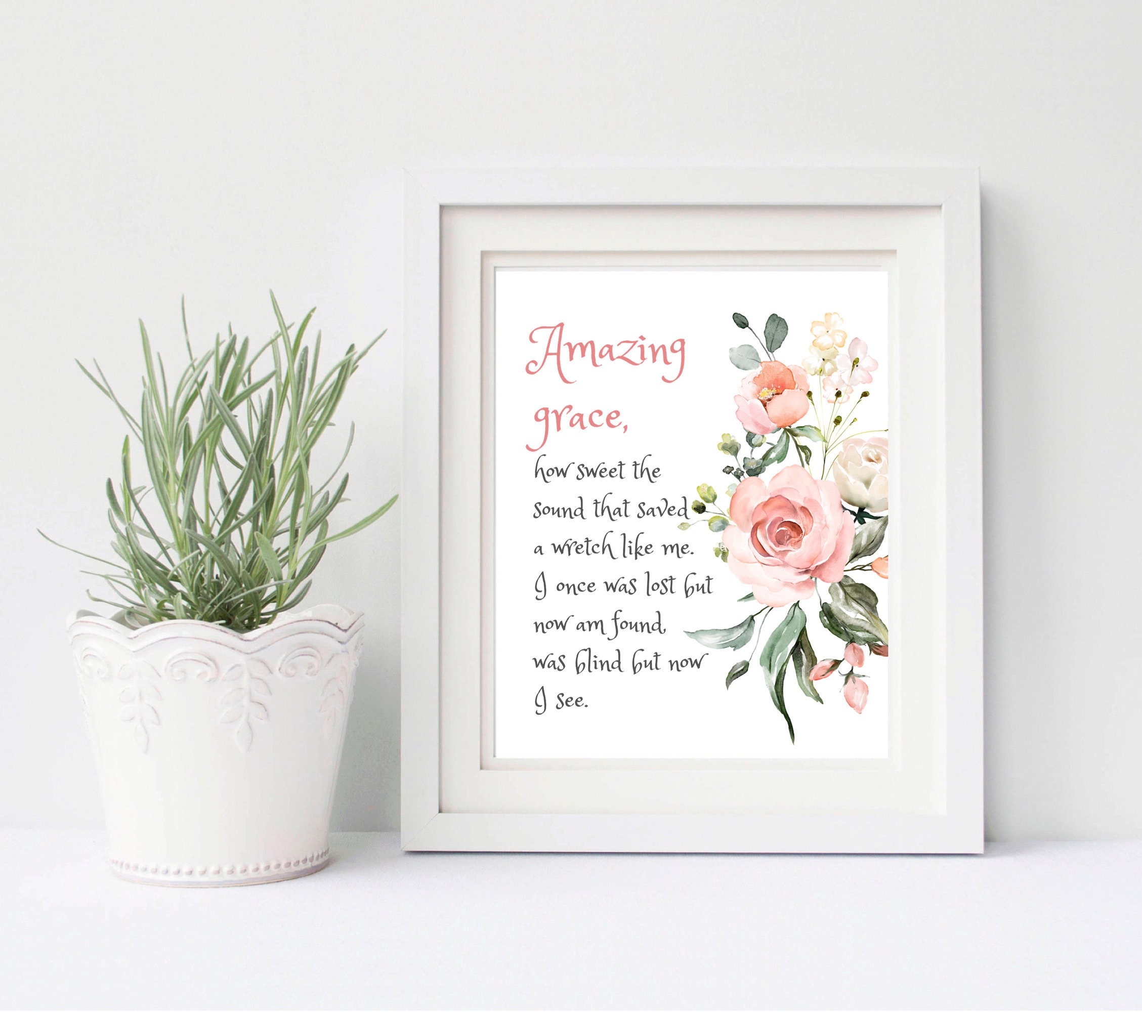 Amazing Grace Wall Art Hymn Lyrics Christian Gift Bedroom Etsy