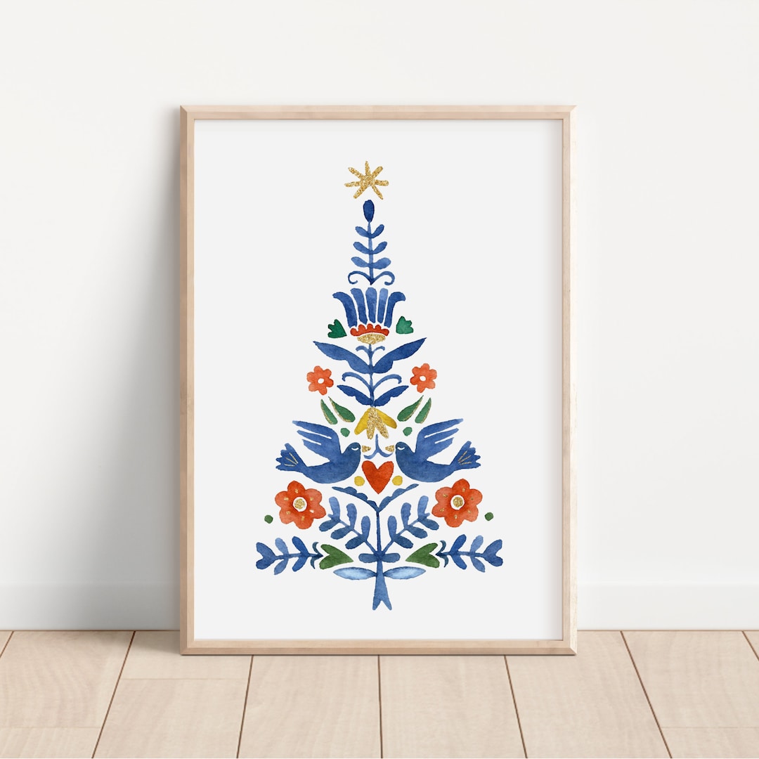 Scandinavian Christmas Print, Watercolor Christmas Tree, Christmas Decoration, Holiday Decor ...