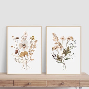 Wildflower Prints, Watercolor Flowers, Farmhouse Decor, Bedroom Wall Decor, Earth Tones, Botanical Greenery, Dried Pressed Flower, Nursery