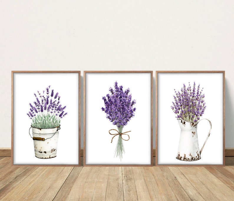 Floral Wall Art Farmhouse Decor Bedroom Purple Lilac Watercolor Lavender Prints Watercolor Flowers Living Room Wall Art Country Decor