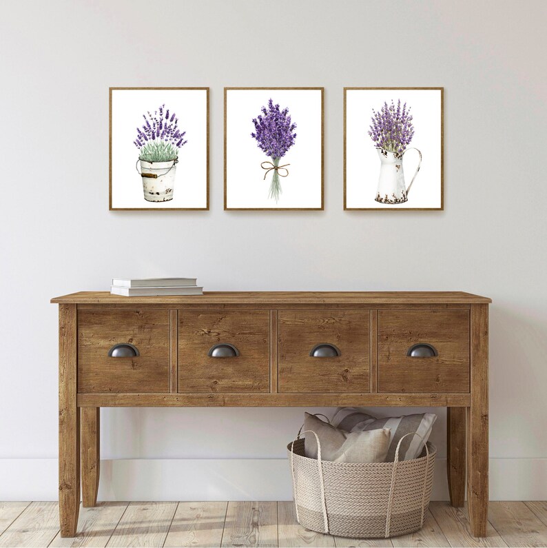 Floral Wall Art Farmhouse Decor Bedroom Purple Lilac Watercolor Lavender Prints Watercolor Flowers Living Room Wall Art Country Decor