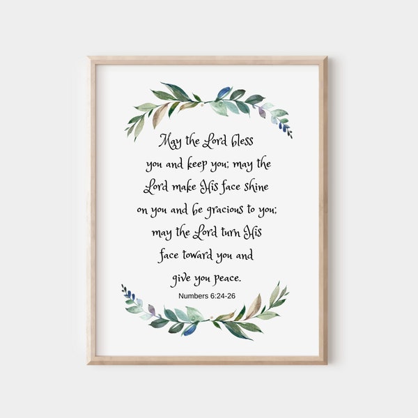 May the Lord Bless You and Keep You, Numbers 6 24 Print, Bible Verse Wall Art, Christian Gift Idea, Scripture Print, Bedroom Wall Decor 8x10