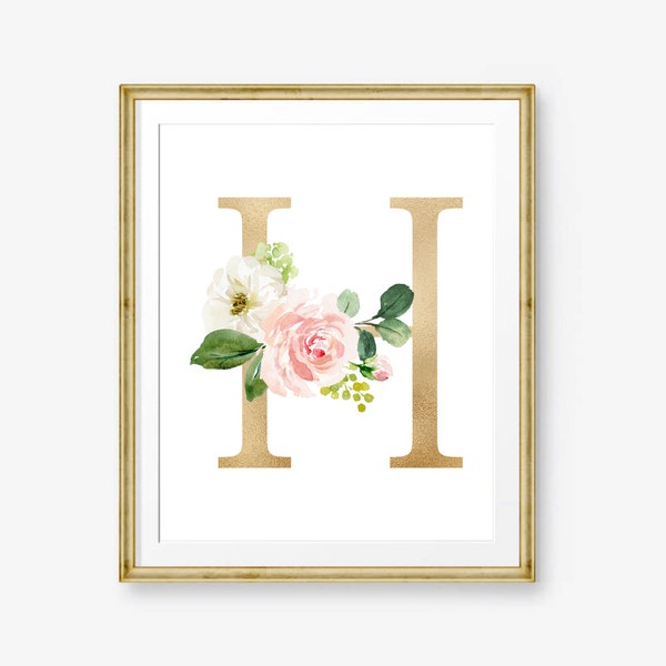 Custom Initial H, Personalized Letter, Watercolor Monogram, Bedroom Wall Decor, Most Popular Item, Digital Download Baby Shower GIft