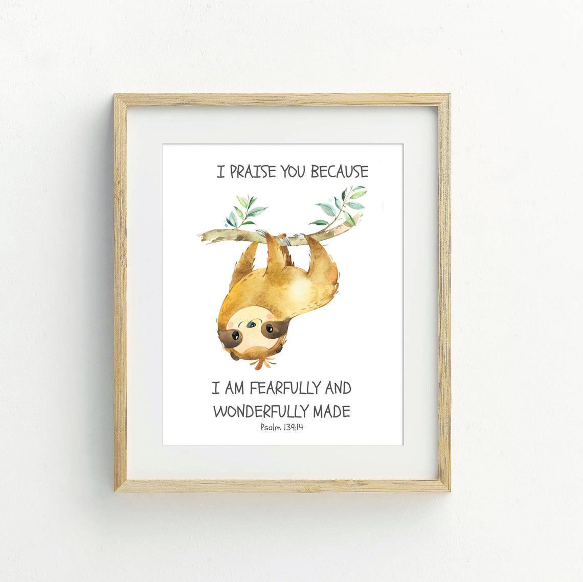 Kids Bible Verse Wall Art Sloth Art Watercolor Animal | Etsy