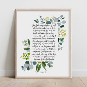 Psalm 23 druckbar, der Herr ist mein Hirte, Bibel-Vers-Wandkunst, christliches Geschenk, Schrift-Druck, er stellt meine Seele Aquarell Botanisches wieder her