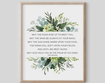 Que el camino se abra a tu paso, Bendición irlandesa, Oración irlandesa, Regalo irlandés, Regalo cristiano, Regalo de boda, Pintura a la acuarela, Botánica