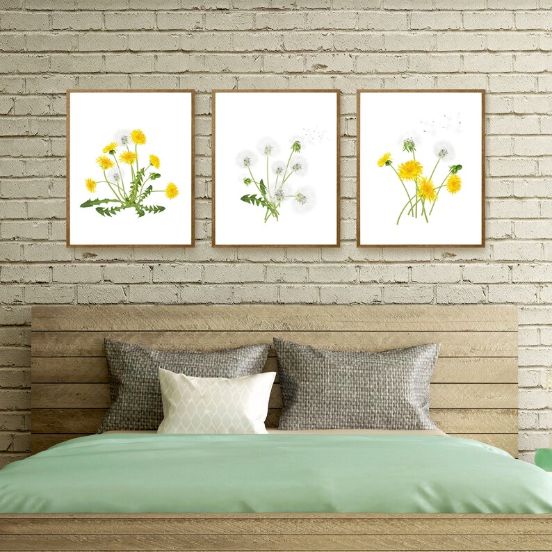 Dandelion Prints Watercolor Wildflowers Nursery Decor Printable Digital Download Bedroom Wall Decor Pink and Yellow Dandelion Wall Art