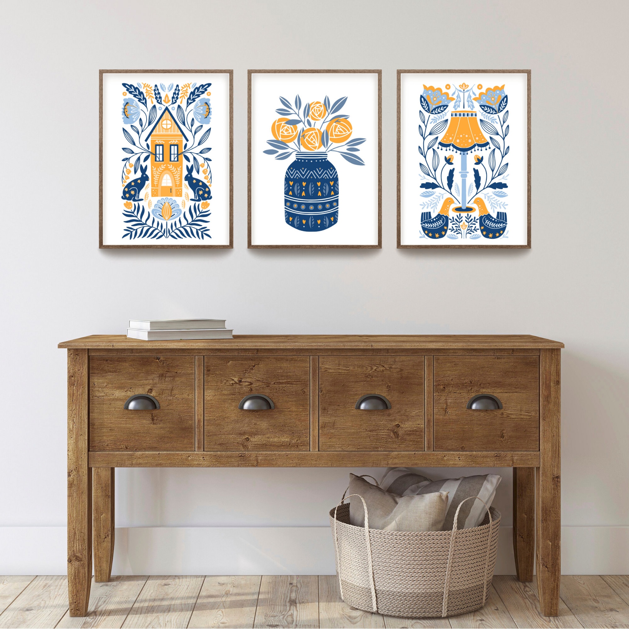 Set of 3 Norwegian Folk Art, Hygge Scandinavian Swedish Polish Nordic ...