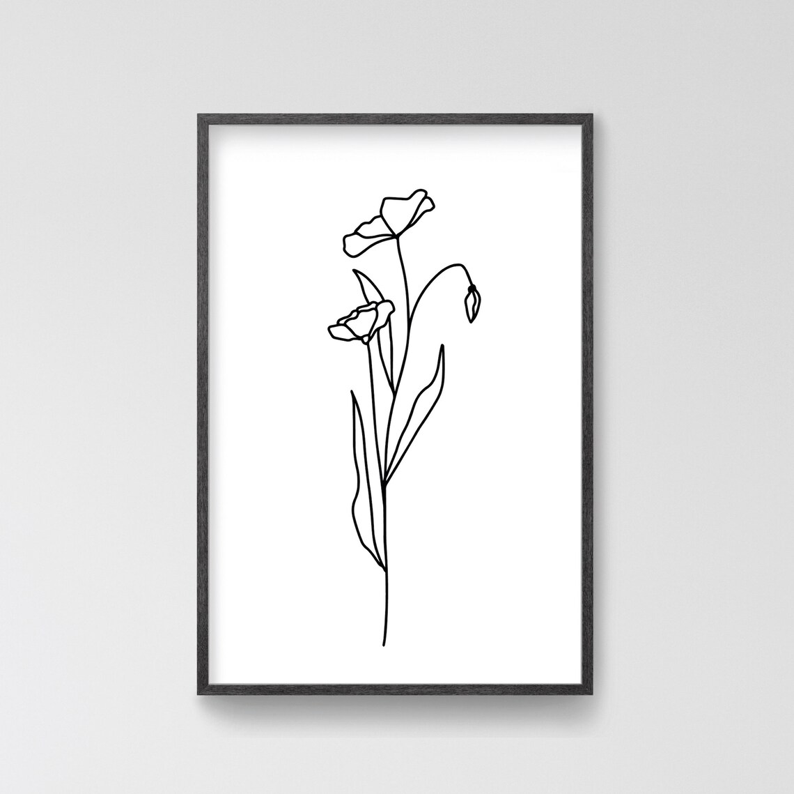 Floral Line Art Minimalist Wall Art Line Drawing Black and Etsy