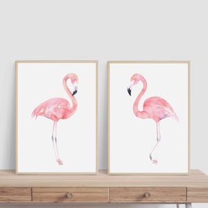 Decoración de flamenco rosa, arte de pared para habitación de niña, decoración de habitación de niña, animales de acuarela, rosa ruborizado, regalo para baby shower, obra de arte imprimible