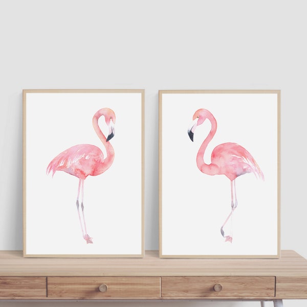 Pink Flamingo Decor, Baby Girl Nursery Wall Art, Girls Room Decor, Watercolor Animals, Blush Pink, Baby Shower Gift, Printable Artwork