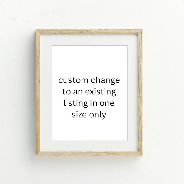 Changes in font or wording for one image, or change to existing listing IN ONE SIZE only