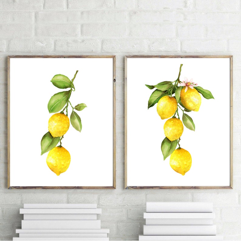 Lemon Kitchen Decor Set of 2 Fruit Print Kitchen Wall Decor Etsy
