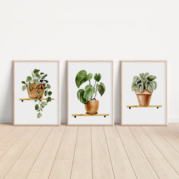 Botanical Print Set, Living Room Wall Art, Home Decor Gift, Houseplant Paintings, Plant Posters, Leaf Prints, Gallery Wall Set, Printable