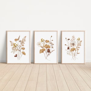 Wildflower Prints, Watercolor Flowers, Farmhouse Decor, Meadow Grass, Bedroom Wall Decor, Earth Tones, Botanical Greenery Plant Foliage