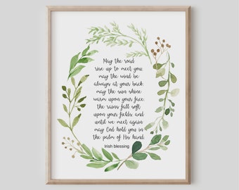 May the Road Rise Up to Meet You, Irish Blessing Print, Irish Prayer, Ireland Gift, Christian Gift, Wedding Gift, Green Wall Art, Watercolor