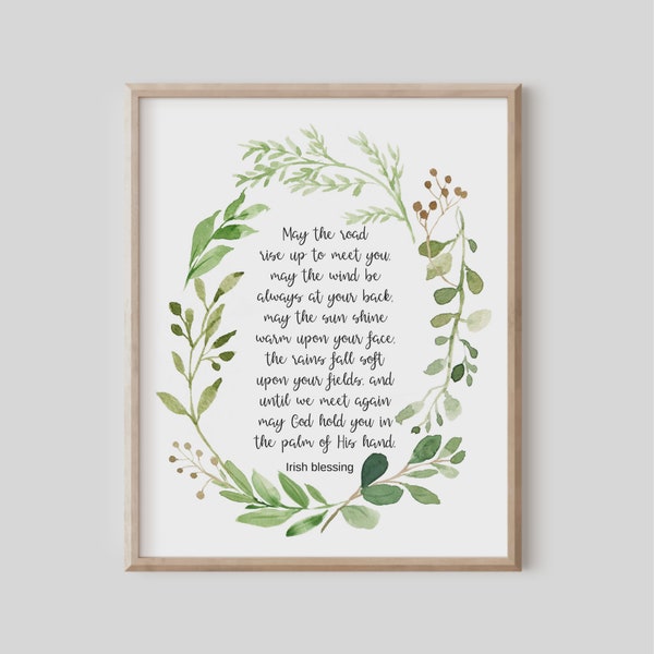 May the Road Rise Up to Meet You, Irish Blessing Print, Irish Prayer, Ireland Gift, Christian Gift, Wedding Gift, Green Wall Art, Watercolor