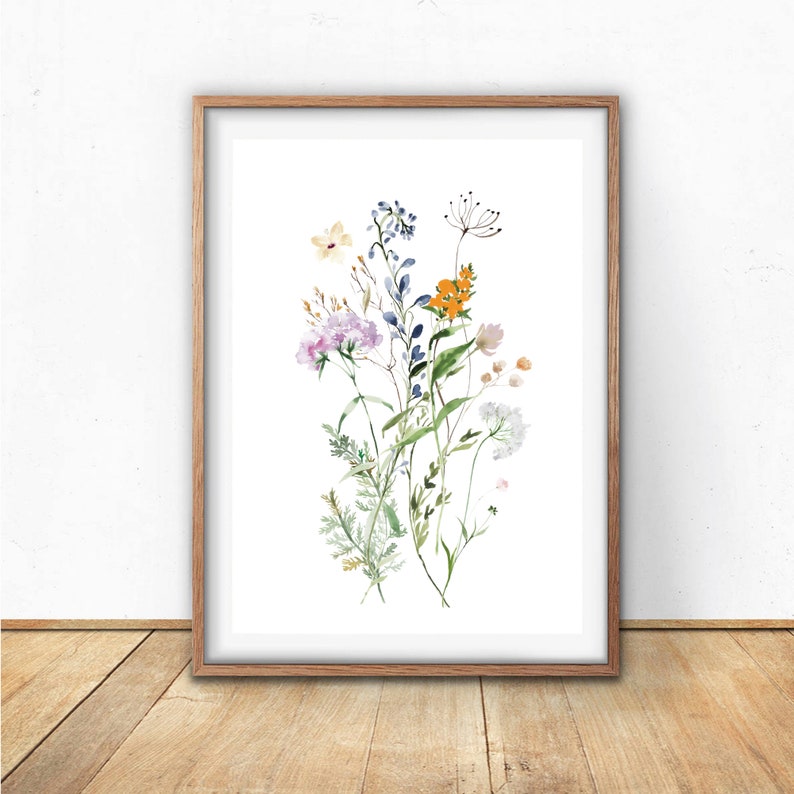 Wildflower Prints Watercolor Flowers Farmhouse Decor Meadow - Etsy