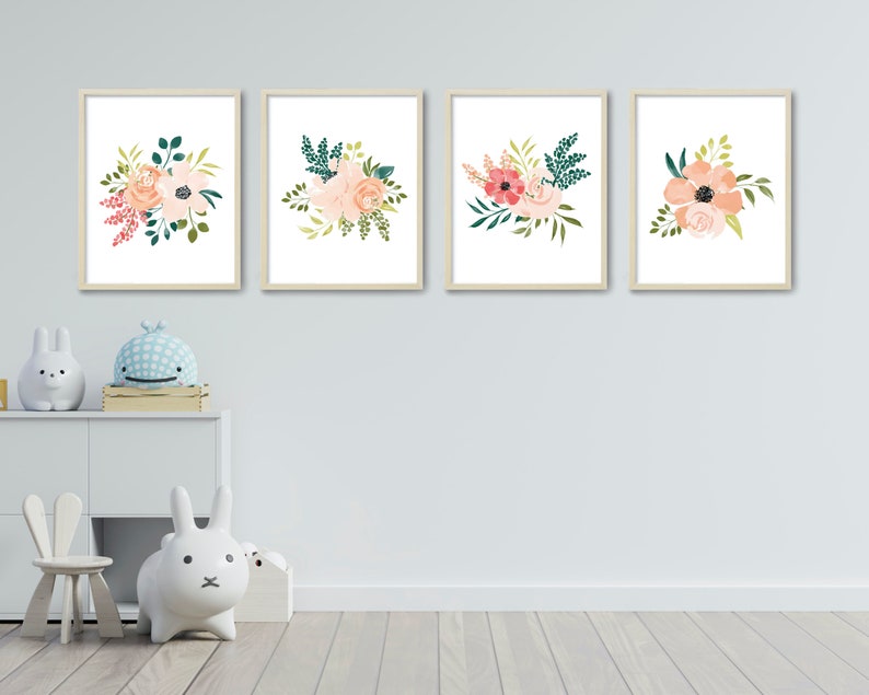 Watercolor Flowers Baby Shower Gift Baby Girl Nursery Wall Art Printable Artwork Coral Peach Floral Bouquets Bedroom Wall Decor Art Collectibles Prints Truongsinhhoc Com Vn