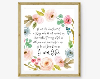 I am the Daughter of a King, Christian Gift for Women, Confirmation gift, Bible Verse  Wall Art, Scripture Print, Blush Pink Flower, Bedroom