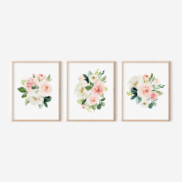Peony Prints, Watercolor Flowers, Bedroom Wall Decor, Baby Girl Nursery Wall Art, Floral Bouquet, Blush Pink and White Living Room Wall Art