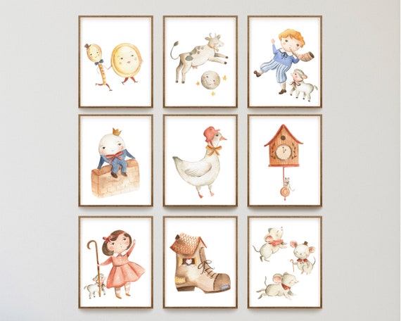 Set of 9 Nursery Rhyme Prints Nursery Wall Art Kids Room | Etsy