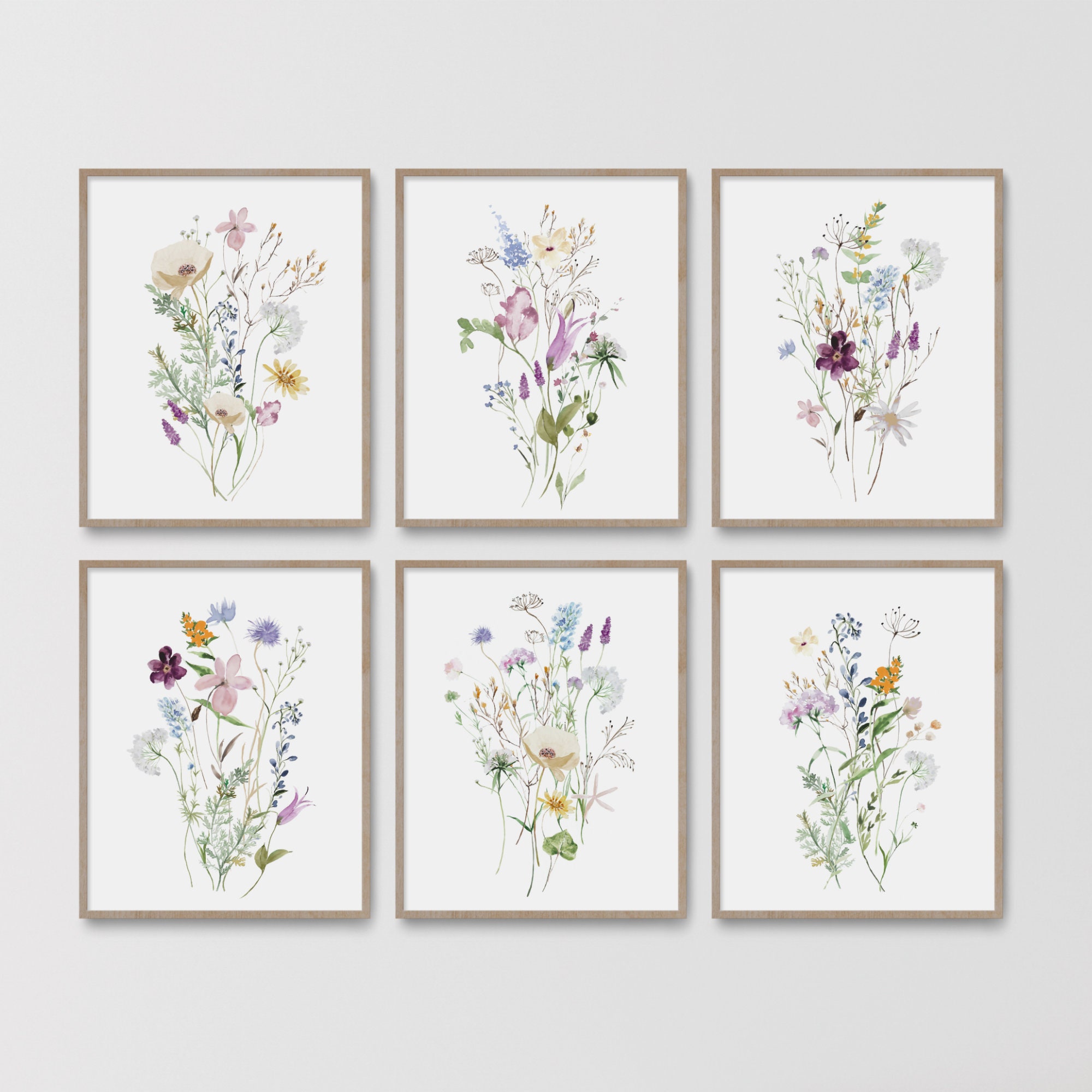 Sticker mural Ensemble de fleurs de prairie pastel - 100 x 100 cm