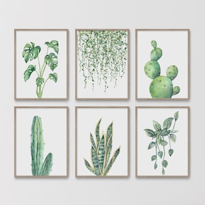 Botanical Print Set, Plant Posters, Living Room Wall Art, Bedroom Wall Decor, Succulent Cactus, Watercolor Painting, Foliage Greenery