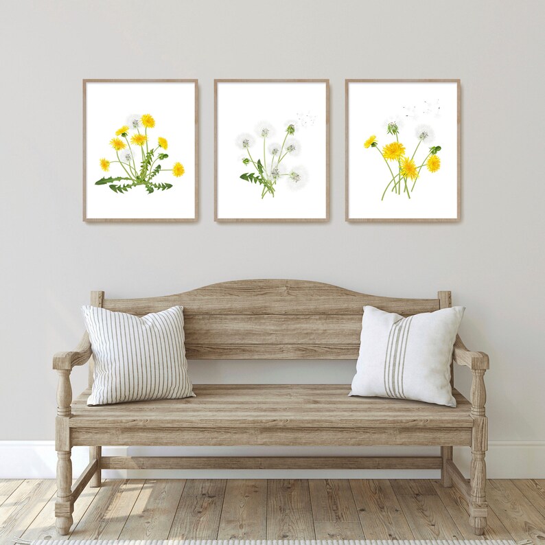 Dandelion Prints Watercolor Wildflowers Nursery Decor Printable Digital Download Bedroom Wall Decor Pink and Yellow Dandelion Wall Art
