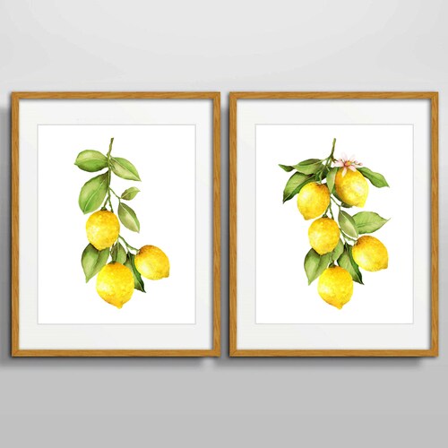 Watercolor Lemon Prints Lemon Kitchen Decor Kitchen Wall - Etsy