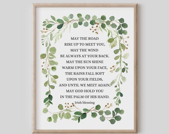 May the Road Rise Up to Meet You, Irish Blessing Print, Irish Prayer, Ireland Gift, Christian Gift, Wedding Gift, Green Wall Art Watercolor