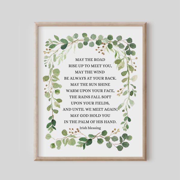 May the Road Rise Up to Meet You, Irish Blessing Print, Celtic Prayer, Ireland Gift, Christian Gift, Wedding Gift, Green Wall Art Watercolor